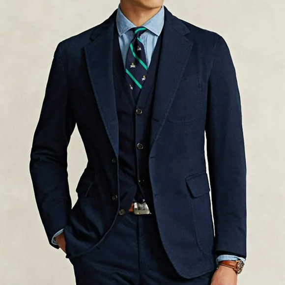 Polo Ralph Lauren Garment Dyed Chino Suit Jacket Navy Size 38 R (MSRP $498) - Picture 2 of 8